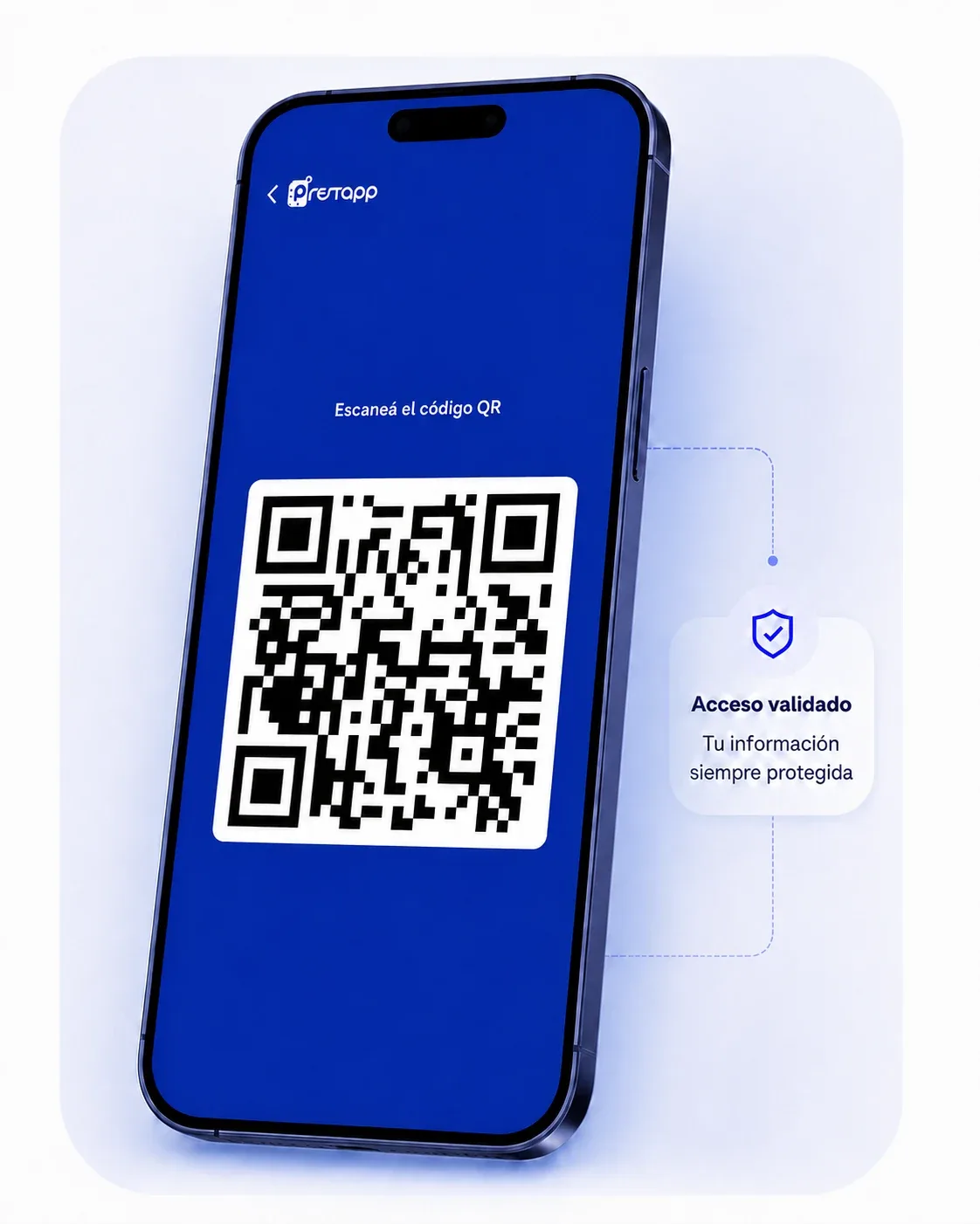 Mockup de PrestApp mostrando el escaneo de un código QR
