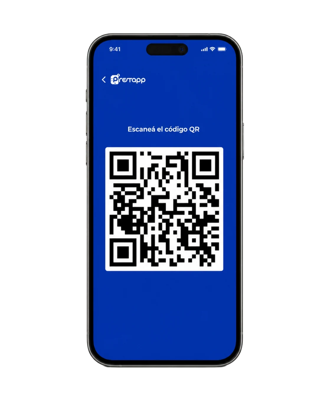 Celular con código QR de PrestApp